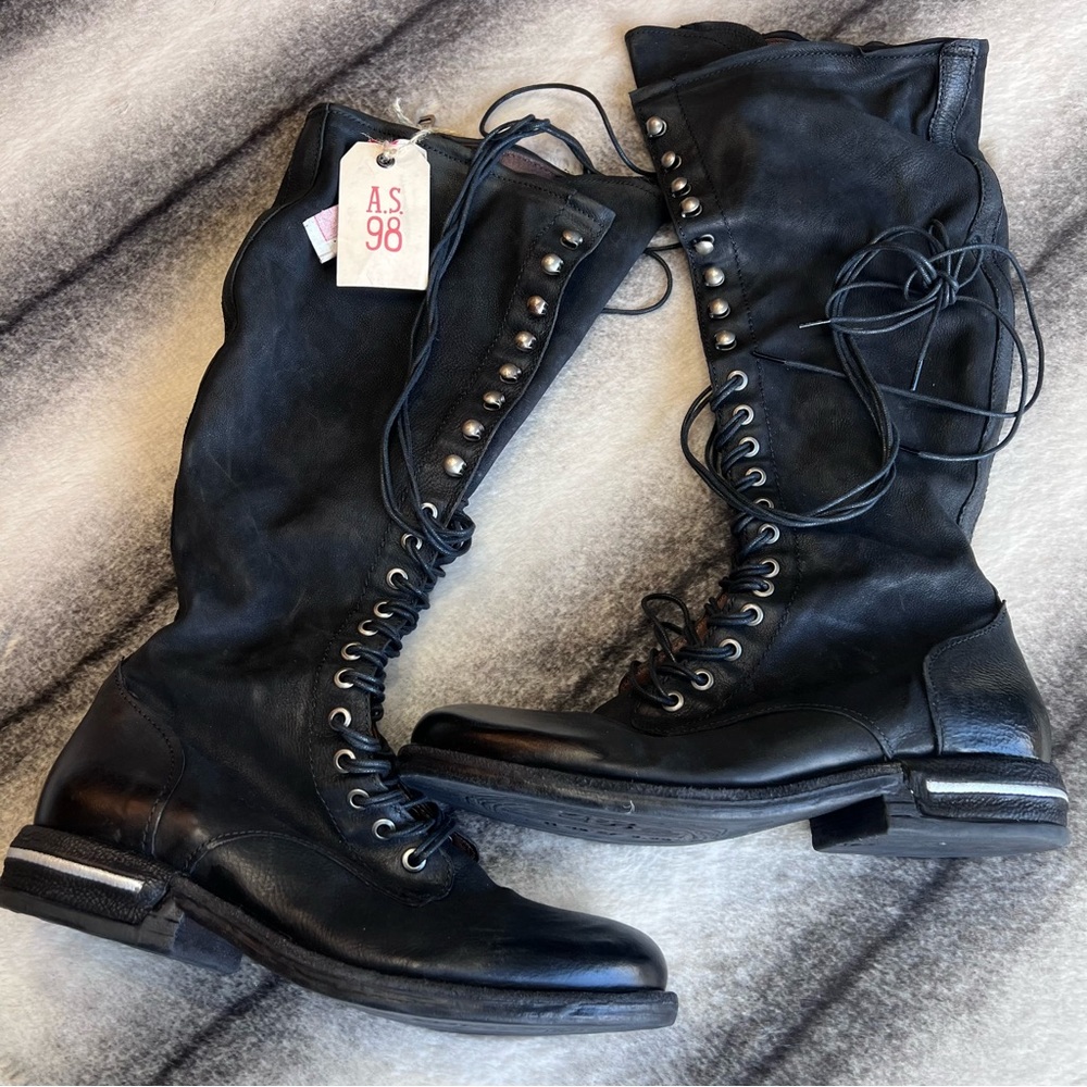 A.S. 98 Trillie Black Leather Lace Up Tall Boots